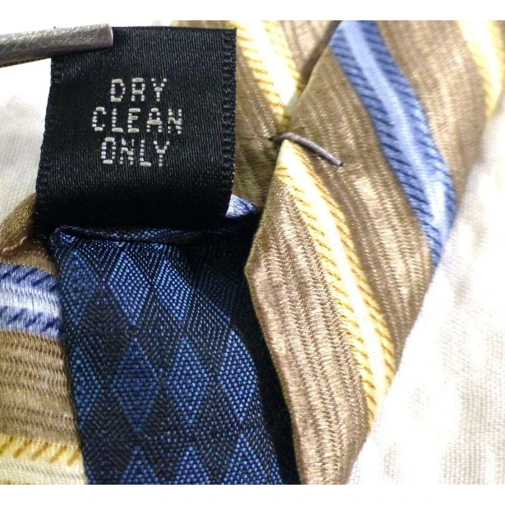 J. Khaki Mens 100% Silk Tie Brown & Blue Striped Pattern